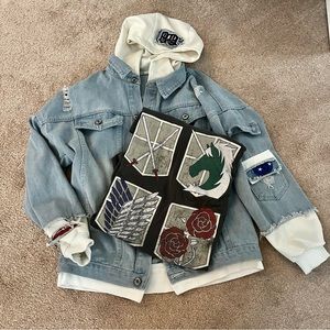 Denim Jacket with Hoodie and Patches